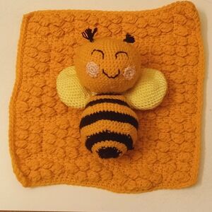 Crocheted Bumblebee Lovey Blanket 12" Handmade